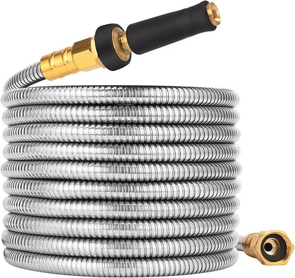 Expandable Metal Garden Hose 50 FT - 304 Stainless Steel Water Hose 50 FT - Lightweight non Kinking Flexible Garden Hose, no Bite