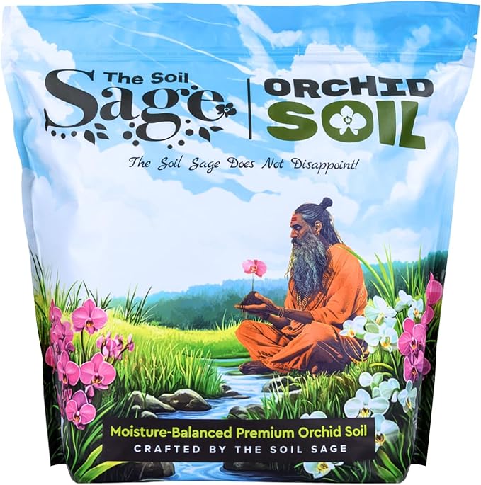 Soil Sage Premium Orchid Potting Mix - 5 qt. U.S.A. Made Orchid Soil Blend with Pine Bark, Sphagnum Moss, Charcoal, Coconut Coir, Pumice, & Mycorrhizae for Healthy Roots - Improved Drainage & Blooms