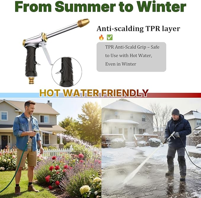 Garden Hose Nozzle Sprayer High Pressure Garden Hose Nozzle Heavy Duty Water Sprayer for Garden Spray Patio Outdoor Washer Pet Shower Car Wash attachment (LongRodHeat-insulated)