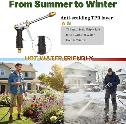 Garden Hose Nozzle Sprayer High Pressure Garden Hose Nozzle Heavy Duty Water Sprayer for Garden Spray Patio Outdoor Washer Pet Shower Car Wash attachment (LongRodHeat-insulated)