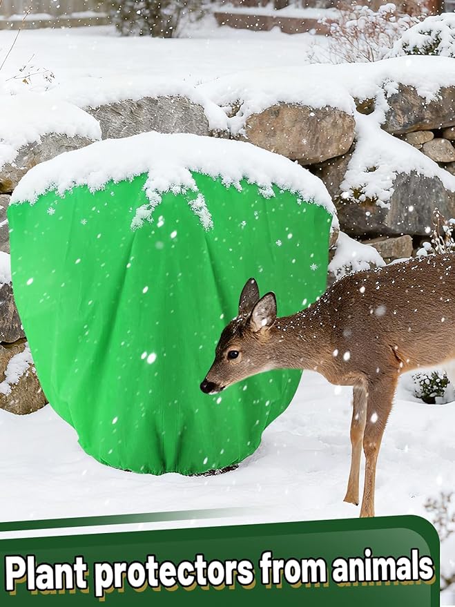 ANPHSIN 12 Pcs 39.3in x 39.3in Plant Covers Freeze Protection - Winter Shrub Plant Protection Bags, Frost Blankets Cloths with Drawstring for Outdoor Garden Potted Plants, Green