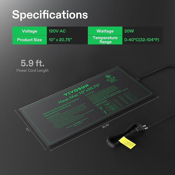 VIVOSUN 4-Pack 10" x 20.75" Durable Waterproof Seedling Heat Mat, UL & MET-Certified Warm Hydroponic Heating Pad for Germination, Indoor Gardening, Greenhouse