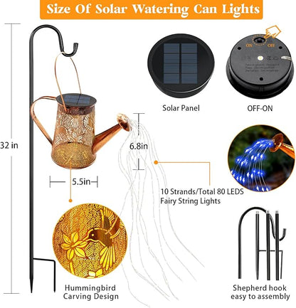 Solar Watering Can Lights, Hummingbird Gifts for Christmas Women Mom Grandma Birthday, Waterproof Outdoor Garden Decor Large Hanging Solar Lanterns Garden Lights for Patio Porch Yard Flowerbed Pathway