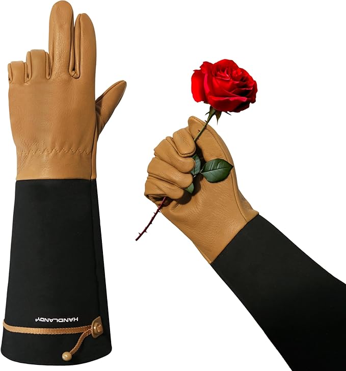 HLDD HANDLANDY Long Gardening Gloves, Leather Thorn Proof Rose Pruning Glove for Men & Women, Great Gift for Gardener