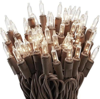 Vigdur 21ft 100 Count String Lights on Brown Wire Cord, UL Approved for Indoor/Outdoor Use, Connectable 120V Clear Outdoor Lights for Xmas Patio Home Party Garden Decor(Warm White)