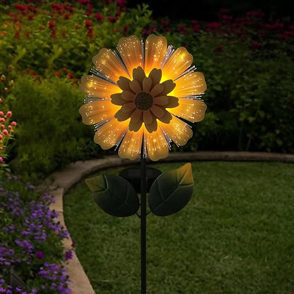 Solar Garden Stake Solar Flower with Fiber Lights Metal Flower Decorative Outdoor Lights Waterproof for Pathway Yard Lawn,Garden Gifts for Women,Mom,Grandma