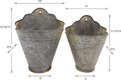 CVHOMEDECO. Farmhouse Galvanized Wall Planter Rustic Metal Flower Holder Wall Mount Flower pots for Garden and Wall Decor, Set of 2