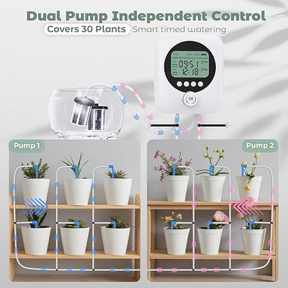 Dual Pump Automatic Plant Waterer Indoor, Self Watering System for 30 Potted Plants, Vacation Plant Watering Devices, Automatic Watering System with Digital Programmable Water Timer