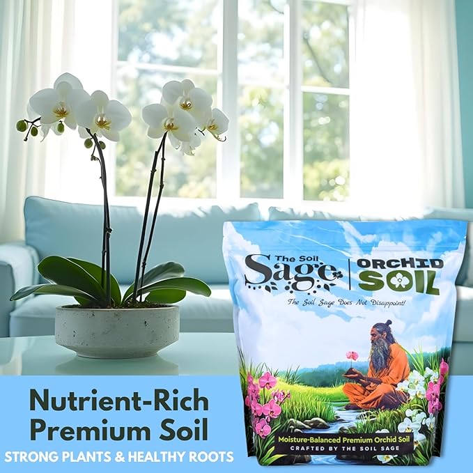 Soil Sage Premium Orchid Potting Mix - 5 qt. U.S.A. Made Orchid Soil Blend with Pine Bark, Sphagnum Moss, Charcoal, Coconut Coir, Pumice, & Mycorrhizae for Healthy Roots - Improved Drainage & Blooms