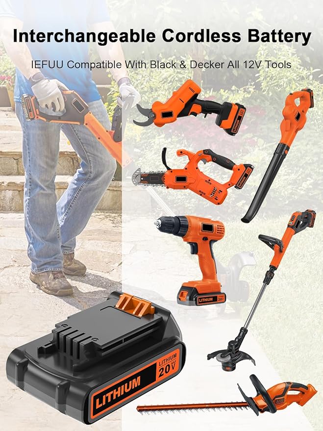 IEFUU 2 Packs 2.0Ah LBXR20 20V Max Lithium ion Battery Compatible with Black and Decker LB20 LBX20 LST220 LBXR20B-2 LBXR2020 Black & Decker Weed Eater Trimmer Extended Runtime Cordless Power Tools
