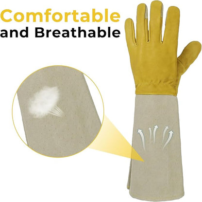 HLDD HANDLANDY Long Gardening Gloves, Leather Thorn Proof Rose Pruning Glove for Men & Women, Great Gift for Gardener