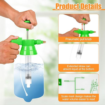 4 Pcs 1/2 Gallon Plastic Handheld Pump Sprayer – Garden Pressure Sprayer Bottle with Adjustable Nozzle for Plants, Cleaning, Household Tasks – White & Green