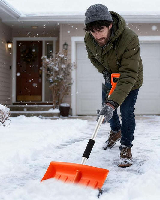 Snow Shovel for Driveway, 43" to 50" Retractable and Detachable Lightweight Plastic Snow Shovel with Sharp Blade and Non-Slip Foam Handle.Suitable for Women, Seniors