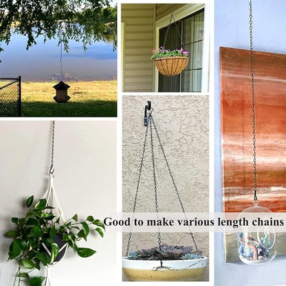 YINGFENG 236 Inch Black Metal Hanging Chains and Hanging Basket Hooks Set for Bird Feeders, Birdbaths, Planters, Grow Lights, Lanterns, Wind Chime and Ornaments, Eye Screws, Chain Hooks DIY
