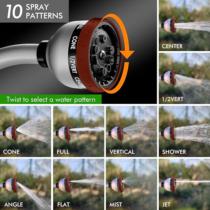 RESTMO Watering Wand Heavy Duty, Metal Garden Hose Wand with 10 Spray Patterns, 15-Inch Long Hose Nozzle Sprayer with Thumb Flow Control, Ideal to Water Hanging Baskets and Shrubs, Red