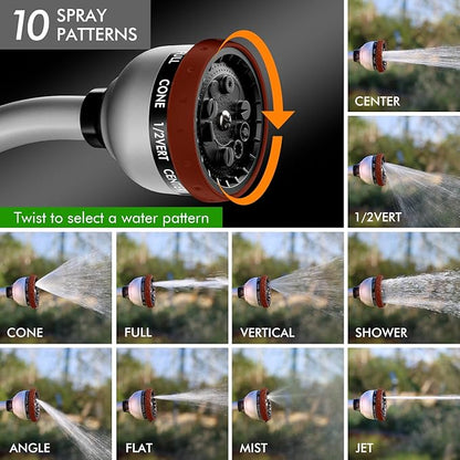 RESTMO Watering Wand Heavy Duty, Metal Garden Hose Wand with 10 Spray Patterns, 15-Inch Long Hose Nozzle Sprayer with Thumb Flow Control, Ideal to Water Hanging Baskets and Shrubs, Red