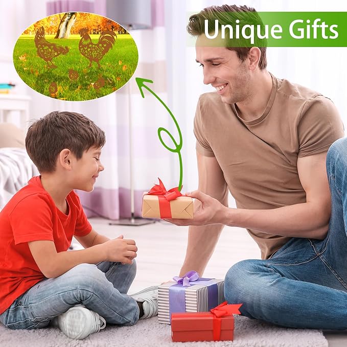 Chicken Metal Garden Stakes Yard Decor, 6PCS Black Chicken Silhouette Statues Garden Decor for Women Men Gifts, Metal Yard Stakes Gifts for Yard Art, Patio, Outside, Lawn Ornaments