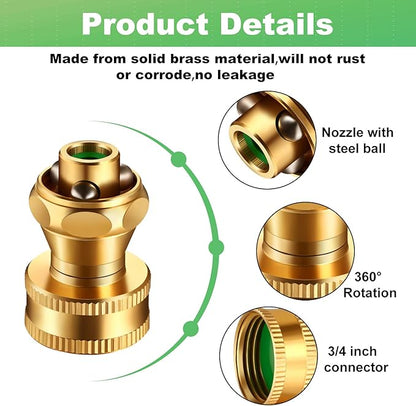 3 Pack Brass Nozzle Power Brass Hose Nozzle, Adjustable Twist Sprayer for Garden