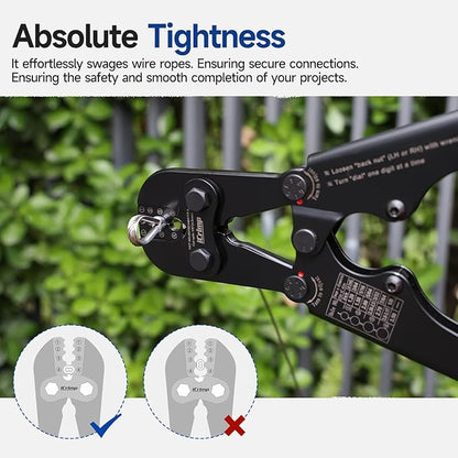 iCrimp Wire Rope Crimping Tool, Wire Cutter, for Aluminum Oval Sleeves,Stop Sleeves,Crimp Ferrules,Crimping Loop Sleeve from 3/64-inch to 1/8-inch