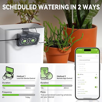RAINPOINT Smart Automatic Watering System for 15 Potted Plants,Dual Powered, Local Control & Remote WiFi/App Control, Solar Drip Irrigation for Indoor,Balcony, Grow Tent, Low Water Auto-Shutoff
