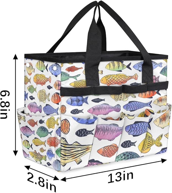 Fishes Garden Tool Bag Waterproof Gardening Tool Storage Bag with Handle & 10 Pockets Gardening Tote Bag for Women Garden Tool Organizer