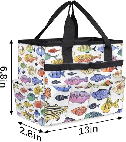 Fishes Garden Tool Bag Waterproof Gardening Tool Storage Bag with Handle & 10 Pockets Gardening Tote Bag for Women Garden Tool Organizer