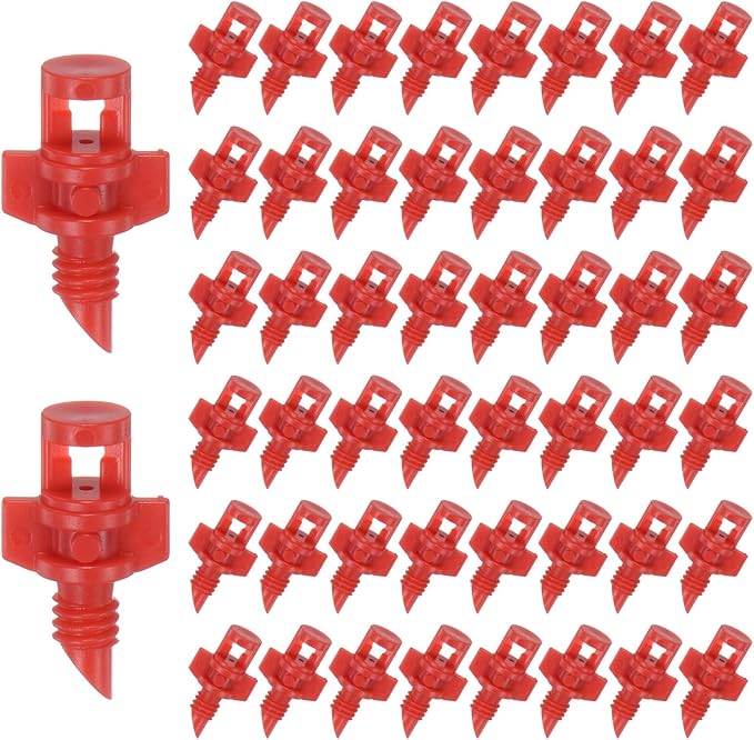 150-Pack Misting Nozzles, 360 Degree Irrigation Emitter Sprinklers for Garden/Plant/Lawn Water Irrigation System Barbed Refraction Atomizing Dripper [Red]