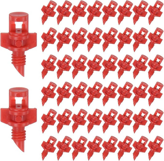 100-Pack Misting Nozzles, 360 Degree Irrigation Emitter Sprinklers for Garden/Plant/Lawn Water Irrigation System Barbed Refraction Atomizing Dripper [Red]