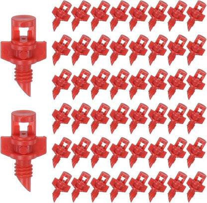 50-Pack Misting Nozzles, 360 Degree Irrigation Emitter Sprinklers for Garden/Plant/Lawn Water Irrigation System Barbed Refraction Atomizing Dripper [Red]