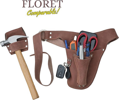 Leather Garden Tool Belt For Women- Florist Belt Holster, Utility Belt Apron for Gardening, DIY, Fits Up to 53", Gift Box Included (Left Handed Brown)