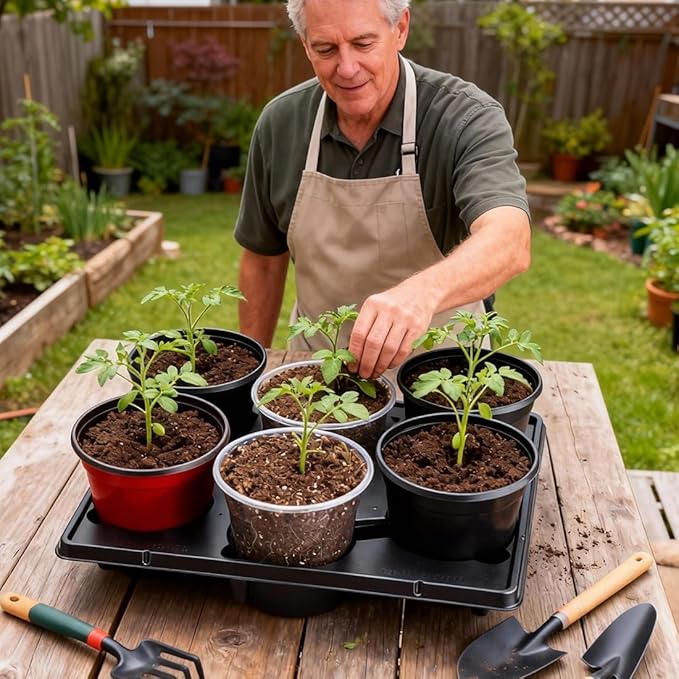 6 Cell Round Nursery Pot Trays for 6 Inch Pots, Thickened Sturdy Seedling Pot Shuttle Tray, Durable Nursery Pots Carrying Tray for Holding 6 Inch Plastic Plant Pots(17.08"×13.14", 10-Pack)