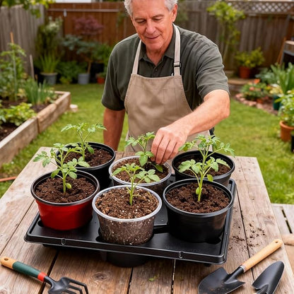 6 Cell Round Nursery Pot Trays for 6 Inch Pots, Thickened Sturdy Seedling Pot Shuttle Tray, Durable Nursery Pots Carrying Tray for Holding 6 Inch Plastic Plant Pots(17.08"×13.14", 10-Pack)