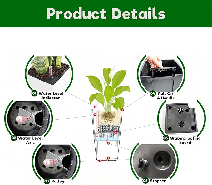 2 Pack Tall Planters for Indoor or Outdoor Plants, Self-Watering Pots with Drain Holes, 22-Inch High Faux Rattan Design Modern Tall Square Planter Box for Porch, Patio, Backyard (Pack of 2, Black)