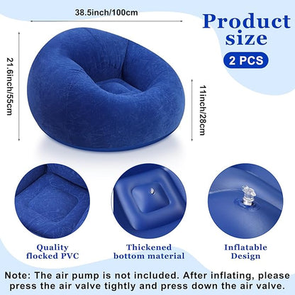 Realspring Inflatable Bean Bag Chairs Outdoor Blow up Camping Chairs Inflatable Lazy Sofa Folding Portable Bean Bag Loungers Couch for Movie Night(Dark Blue,2 Pcs)