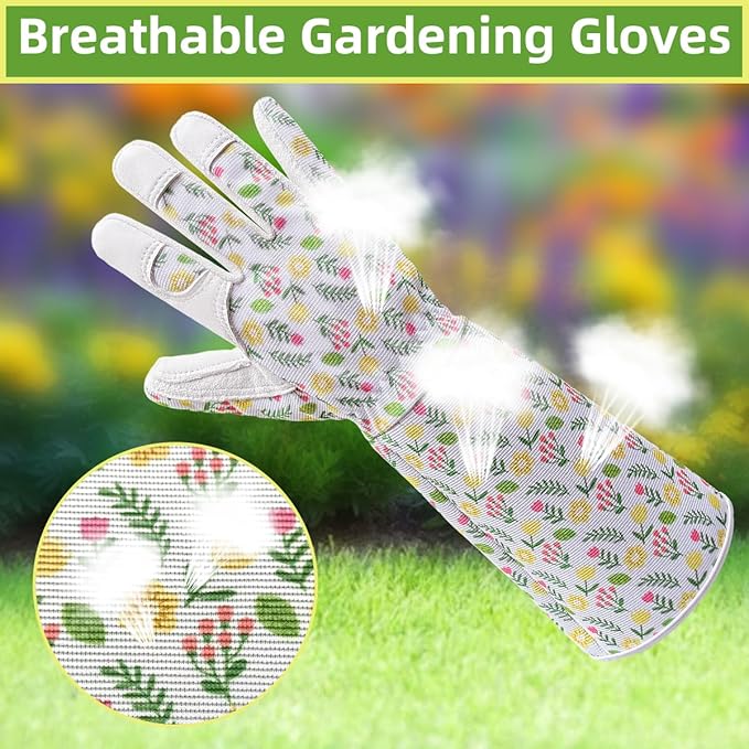 Gardening Gloves, Garden Gloves for Women Thorn Proof, Breathable Leather Work Gloves for Yard Pruning, Planting