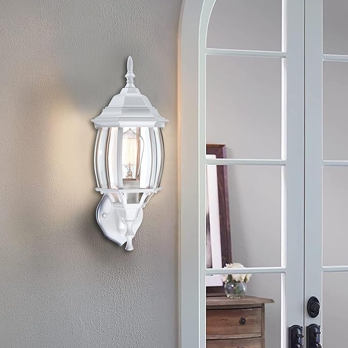 16.8 Inch White Outdoor Wall Light, Outside Porch Sconce White Outdoor Light Fixture for House Front Door Wall Lantern with Vintage Design, Garage Balcony, E26