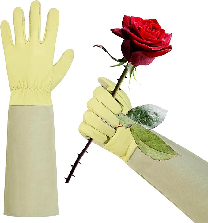 HLDD HANDLANDY Long Gardening Gloves, Leather Thorn Proof Rose Pruning Glove for Men & Women, Great Gift for Gardener