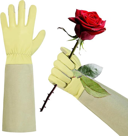 HLDD HANDLANDY Long Gardening Gloves, Leather Thorn Proof Rose Pruning Glove for Men & Women, Great Gift for Gardener