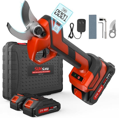 Upgraded Cordless Electric Pruning Shears with LCD Display, Battery Powered Garden Shears with Brushless Motor, 2 Rechargeable Batteries, 1.6 Inch Cutting for Trees, Shrubs, and Yard Trimming