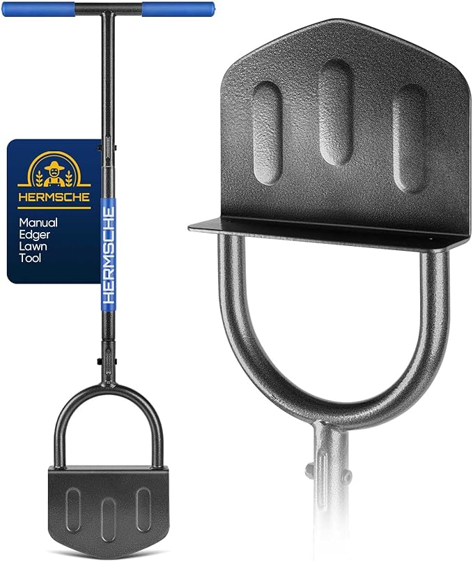 Hand Edger Lawn Tool, Sharp Half Moon Manual Grass Edger Tool with Soft T-Grip Handle for Garden, Yard, Sidewalk, Landscape, 38″