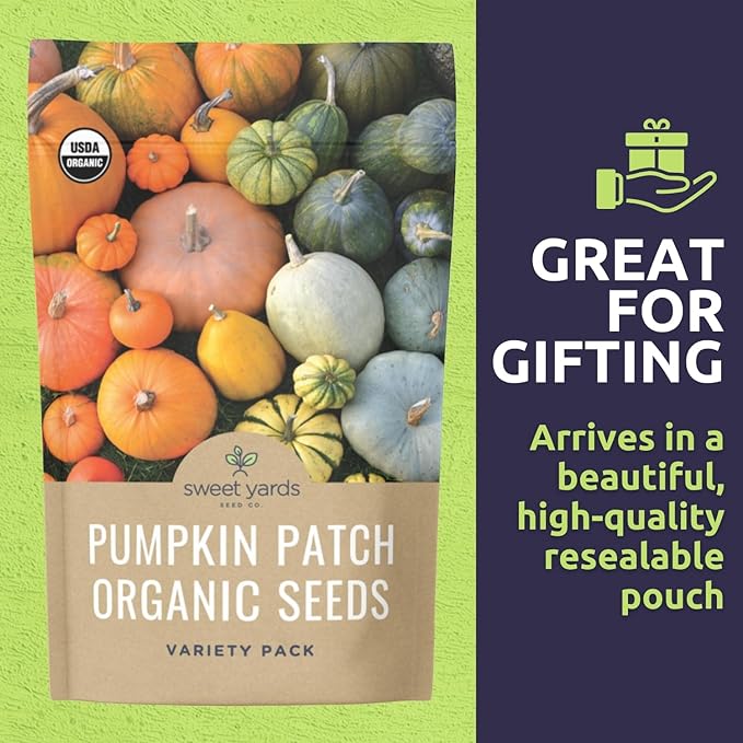 Organic Pumpkin Seeds Variety Pack - 6 Individual Packs - 2026 Season - Jack O' Lantern, Cinderella, Big Max and More! for Indoor & Outdoor Planting (Non-GMO, Certified Organic)