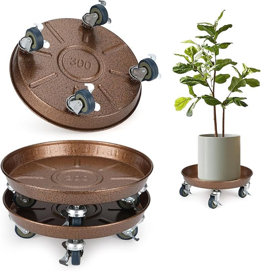 2 Pack Plant Caddy with Wheels, 12" Rolling Plant Stand 265 LBS Heavy Duty Metal Tray No Holes with Large Metal 360° Lockable Caster Wheels for Outdoor Indoor Large Plant Pots, Flower Pot, Patio