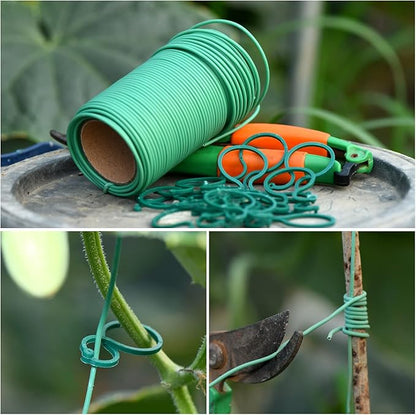 118 Feet Soft Plant Tie Green Twist Garden Ties with 20PCS Plant Clips for Plants Gardening Home Office Organization TPR Garden Ties Supplies with 2mm Diameter