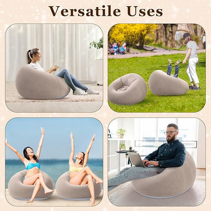 Realspring Inflatable Bean Bag Chairs Outdoor Blow up Camping Chairs Inflatable Lazy Sofa Folding Portable Bean Bag Loungers Couch for Movie Night(Coffee,4 Pcs)