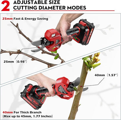 Electric Pruning Shears 21V - Max 1.77"(45mm) Cutting Diameter Cordless Pruning Shears Garden Tool with LCD Display & 2 x 2000mAh Battery & Brushless Motor For Orchard Tree Branch Trimming