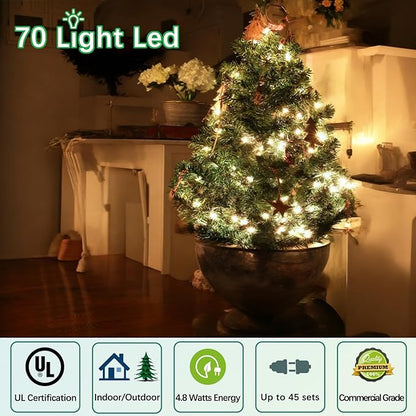 71 FT 140 LED Warm White Christmas Lights Outdoor- 2 Pack M5 LED Christmas Lights Outdoor Waterproof, Warm White Commercial Grade Green Wire, IP:65, UL(70 Counts 35.5ft Per String)
