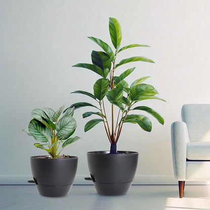 12/10/9 inch Large Self Watering Pots, Planter, Plant Pots with Mesh Drainage Holes for Indoor Outdoor Garden Plants, Plastic Flower Pots with Removable Deep Reservoir, Black