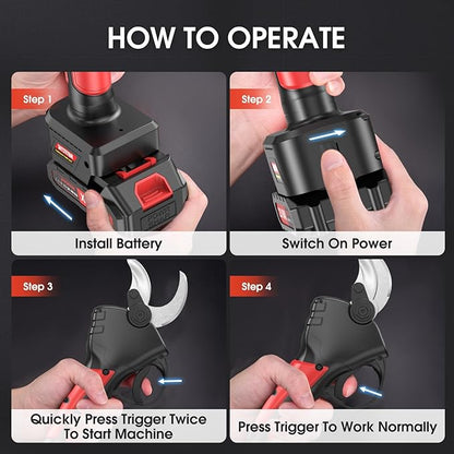 Electric Pruning Shears, 40mm 1.6" Cutting Diameter Cordless Power Pruner for Gardening with 2Pcs 2000mAh Rechargeable Batteries & Replacement Blades Set, Tree Pruner Branch Cutter (Black)