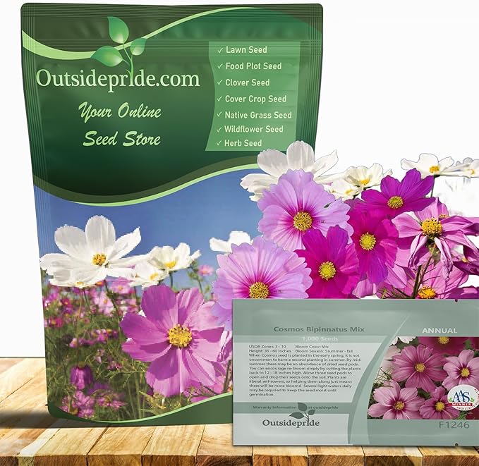 Outsidepride Sensation Mix Cosmos Bipinnatus Seeds - 5 lbs. Annual, Drought-Tolerant, Self-Sowing, Mixed Flower Seeds for Planting Outdoors, Easy-Grow Pollinator Garden & Cut Flowers (AAS Winner)