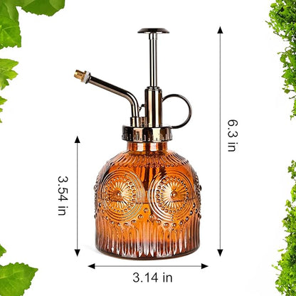 Glass Plant Mister Spray Bottle, 230ML Vintage Plant Spritzer, Succulent Watering Bottle Glass with Top Pump, Small Plants Sprayer Watering Can for Indoor Outdoor House - Brown